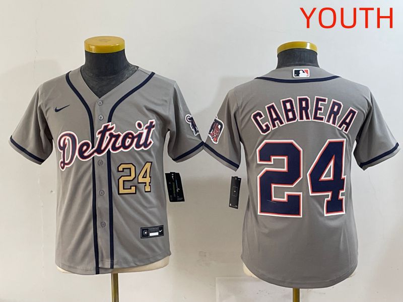 Youth 2025 Detroit Tigers 24 Cabrera Grey Game Nike MLB Jersey style 3